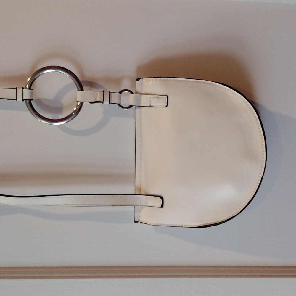 Zara white faux leather cross body purse. white with black and silver detail. VG - Picture 5 of 8